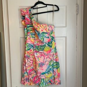 NWT Lilly Pulitzer Tiffani Stretch One Shoulder Ruffle Dress